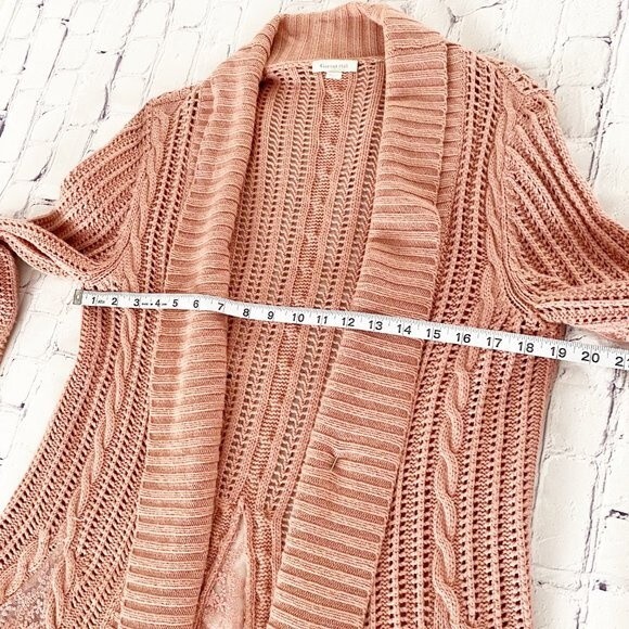 Garnet Hill Dusty Pink Knit Open Front Cardigan with Lace Panels Cashmere Blend - Picture 9 of 14